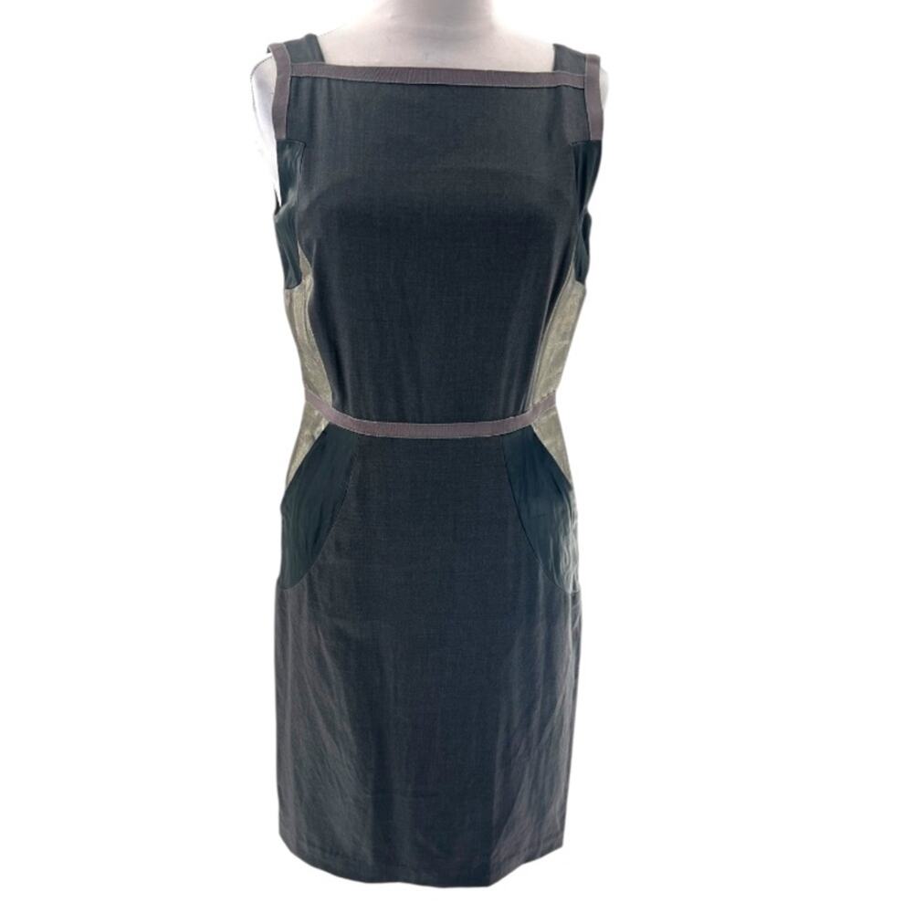 Ports 1961 Wool leather trimmed metallic paneled illusion‎ sheath dress sz 4
